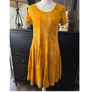 Sami & Jo PS Yellow Sequin Embroidered Fit & Flare Mini Dress Whimsical Dainty